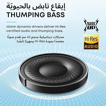 Soundcore by Anker Q20i Hybrid Active Noise Cancelling Headphones, Wireless Over-Ear Bluetooth, 40H Long ANC Playtime, Hi-Res Audio, Big Bass, Customize via an App, Transparency Mode