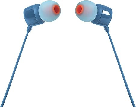 JBL Tune 110 Wired In-Ear Headphones, Deep and Powerful Pure Bass Sound, 1-Button Remote/Mic, Tangle-Free Flat Cable, Ultra Comfortable Fit - Black, JBLT110BLK