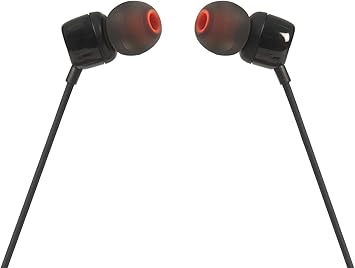 JBL Tune 110 Wired In-Ear Headphones, Deep and Powerful Pure Bass Sound, 1-Button Remote/Mic, Tangle-Free Flat Cable, Ultra Comfortable Fit - Black, JBLT110BLK