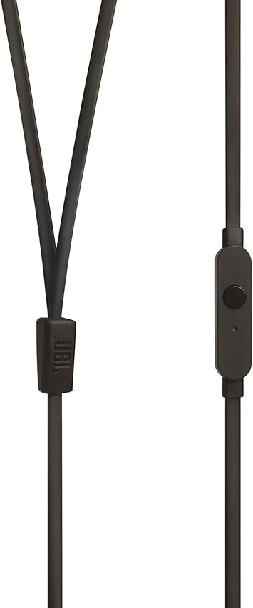 JBL Tune 110 Wired In-Ear Headphones, Deep and Powerful Pure Bass Sound, 1-Button Remote/Mic, Tangle-Free Flat Cable, Ultra Comfortable Fit - Black, JBLT110BLK