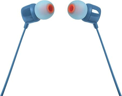 JBL Tune 110 Wired In-Ear Headphones, Deep and Powerful Pure Bass Sound, 1-Button Remote/Mic, Tangle-Free Flat Cable, Ultra Comfortable Fit - Black, JBLT110BLK